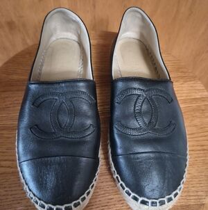 CHANEL Black Leather Espadrilles